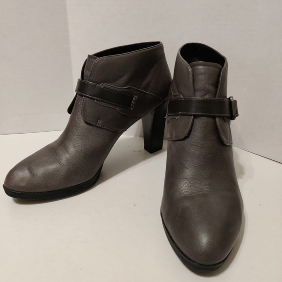 FRANCO SARTO Inkwell‎ Grey Leather Heel Booties Buckle Women's 8.5 Shoes - Picture 7 of 13